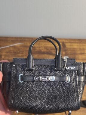 Coach Black Pebbled Leather Mini Satchel with Silver Hardware Accent